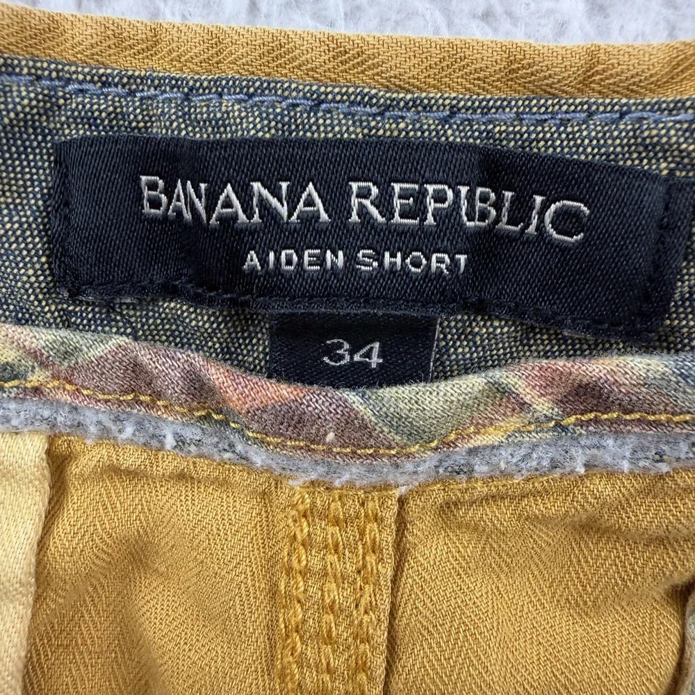 Banana Republic Shorts Mens 34 Yellow Linen Aiden Chino 9 Inseam Casual Summer